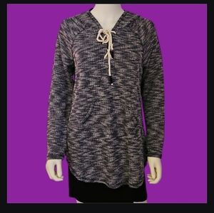 3/$30 INSPIRED HEARTS Navy Blue Honeycomb Marled Lace-up Baja Hoodie